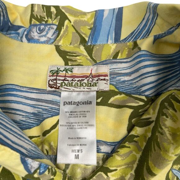 Patagonia Pataloha Men's Limited Hawaiian Fish Blue Yellow Print Shirt Medium - Picture 9 of 11